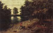 unknow artist A wooded landscape with a boar hunt